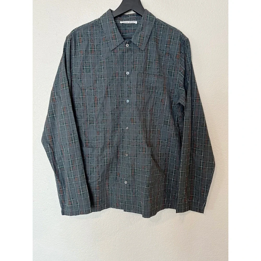Wood‎ Wood David Swirl Grid Cotton Button-Up Shirt Mens